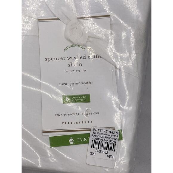 Pottery Barn Spencer Soft Washed Organic Cotton White Euro Pillow Sham New - Picture 2 of 3